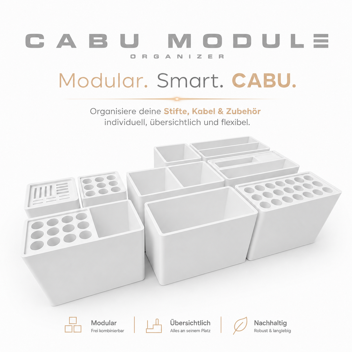 CABU Module – modulare Organizer-Einsätze für Schreibtisch, Stifte und Technik
